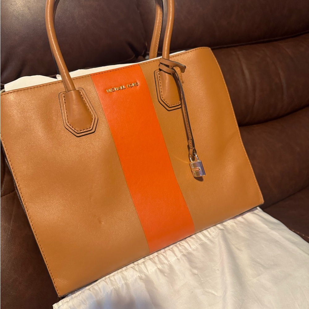 Michael Kors Tan and Orange Tote Bag